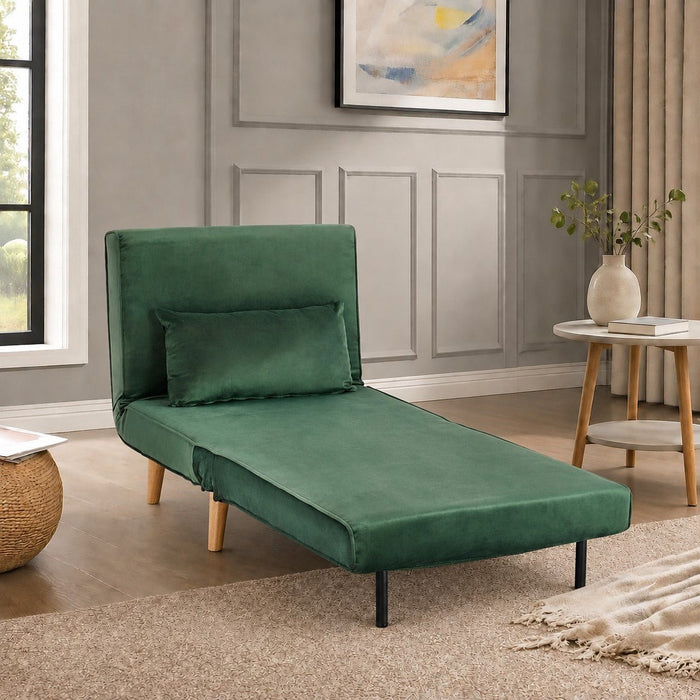 Kendal Velvet Single Sofa Bed Futon, Green Velvet