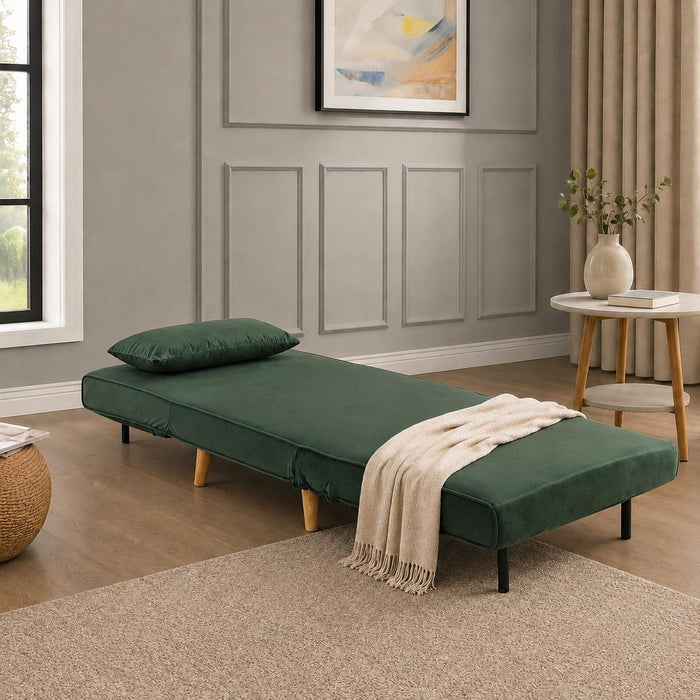Kendal Velvet Single Sofa Bed Futon, Green Velvet