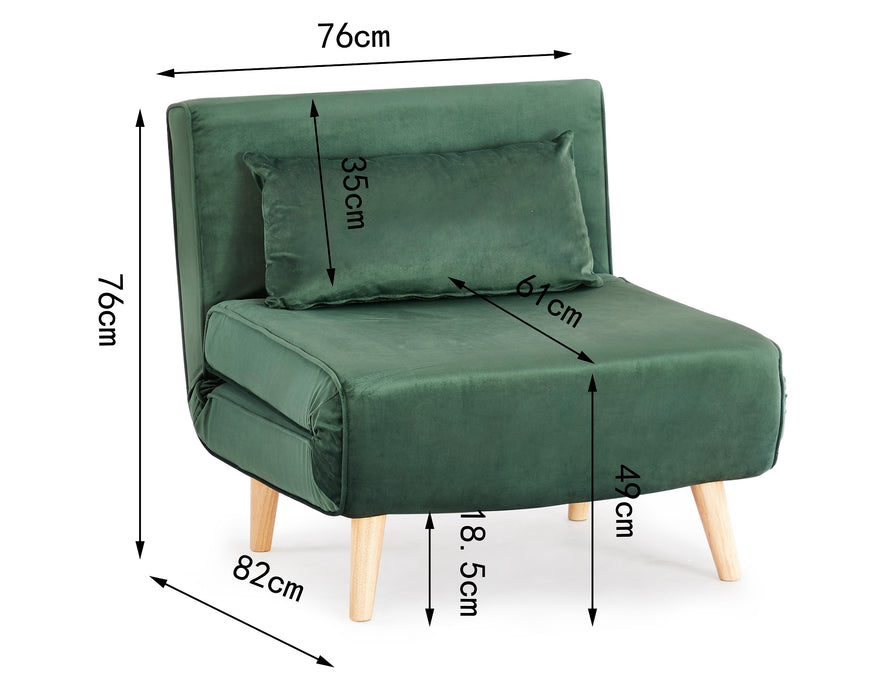 Kendal Green Velvet Single Futon Sofa Bed
