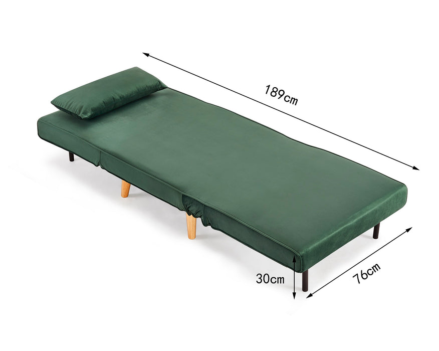 Kendal Velvet Single Sofa Bed Futon, Green Velvet
