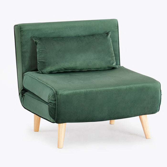 Kendal Velvet Single Sofa Bed Futon, Green Velvet