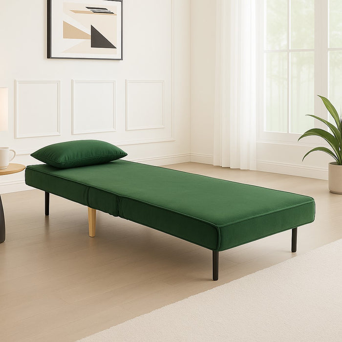 Kendal Velvet Single Sofa Bed Futon, Green Velvet
