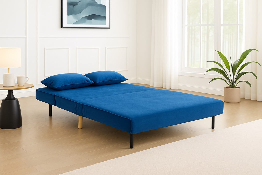 Keller Velvet Sofa Bed Futon, Blue Velvet