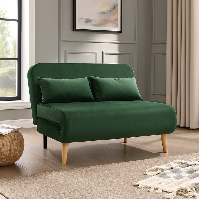 Keller Velvet Sofa Bed Futon, Green Velvet