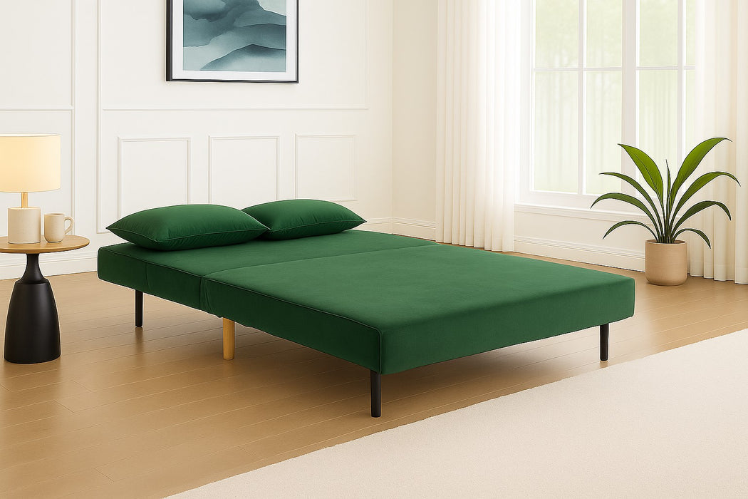 Keller Velvet Sofa Bed Futon, Green Velvet