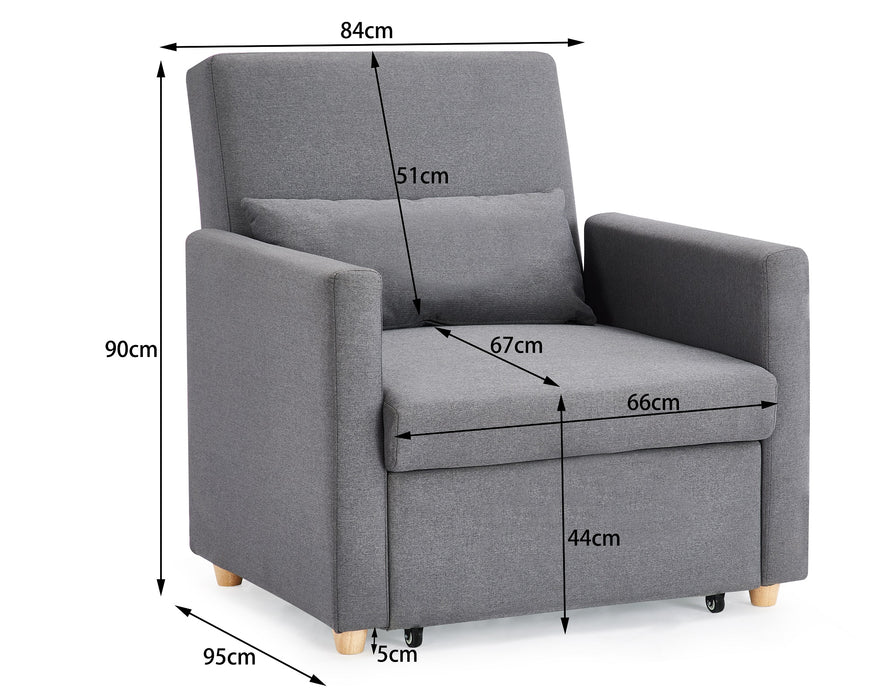 Ross Single Chair Sofa Bed, Grey Fabric