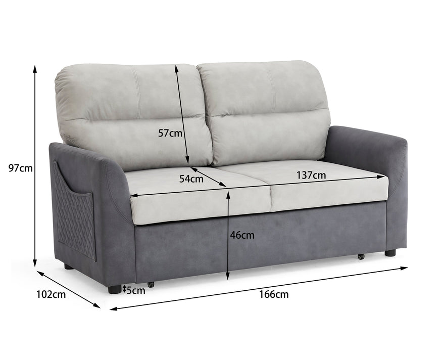 Dennis 2 Seater Fabric Grey Fabric Duo Contrast With Storage Pull Out Clic-Clac Sofa Bed