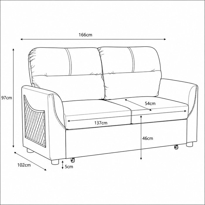 Dennis Fabric Pull-Out Sofa Bed With Storage Pocket, Duo Contrast Fabric, Grey Air Leather Fabric