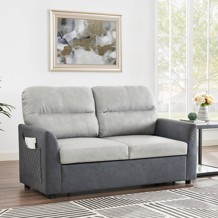 Dennis Fabric Pull-Out Sofa Bed With Storage Pocket, Duo Contrast Fabric, Grey Fabric