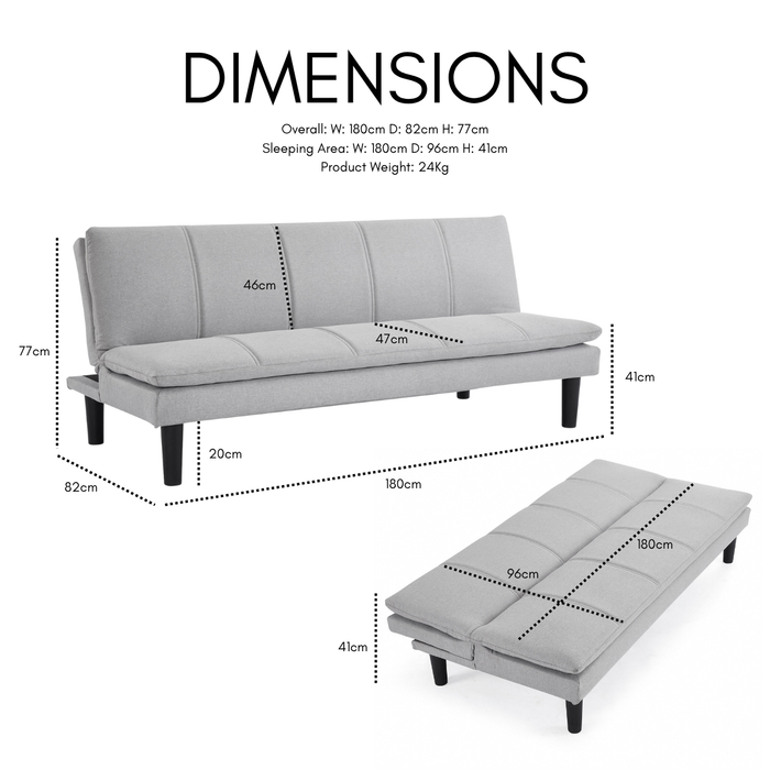 Pearse Fabric Sofa Bed, Light Grey Fabric
