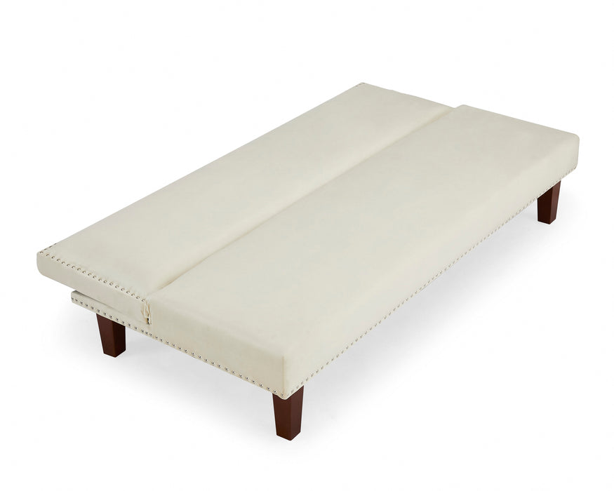 Freya Fabric Sofa Bed Studded Edge, Cream Velvet