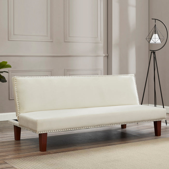 Freya Fabric Sofa Bed Studded Edge, Cream Velvet