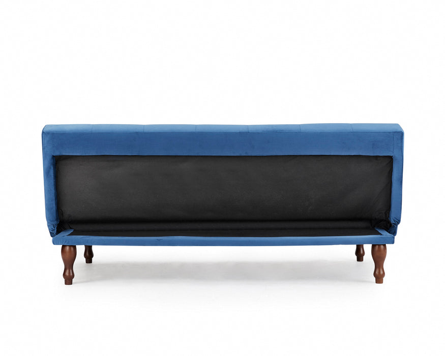 Newell Velvet Sofa Bed With Dark Wooden Leg, Blue Velvet