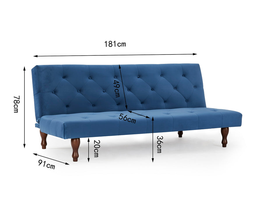 Newell Velvet Sofa Bed With Dark Wooden Leg, Blue Velvet