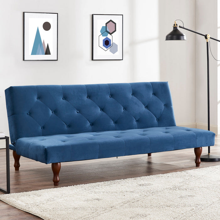 Newell Velvet Sofa Bed With Dark Wooden Leg, Blue Velvet