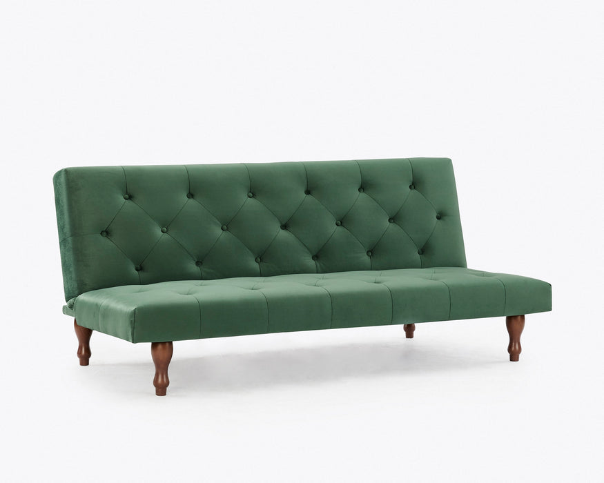 Newell 3 Seater Green Velvet Fabric Clic Clac Button Back Tufted Sofabed