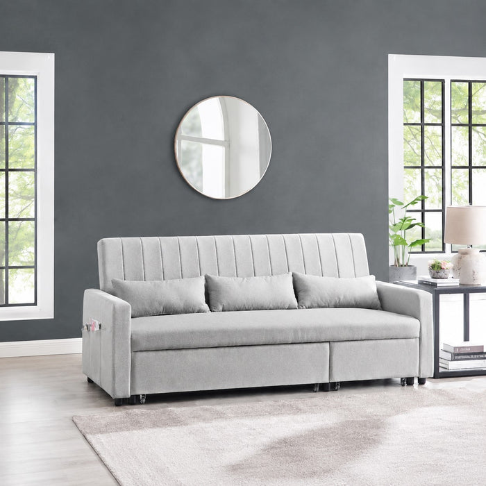 Devon Velvet Pull-Out Sofa Bed, Grey Linen