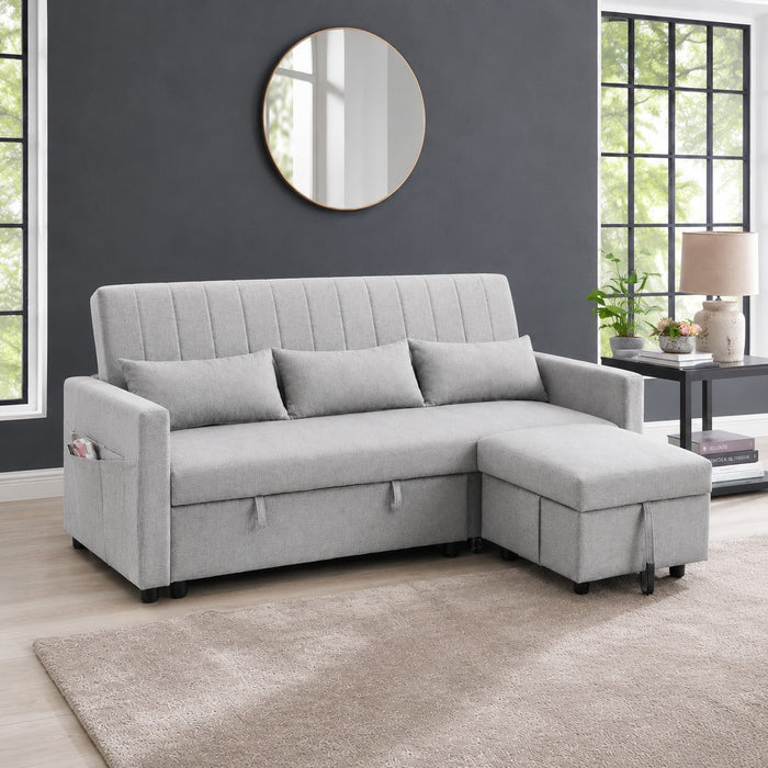 Devon Velvet Pull-Out Sofa Bed, Grey Linen