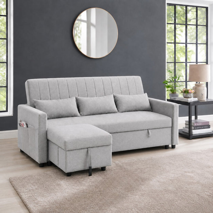 Devon Velvet Pull-Out Sofa Bed, Grey Linen