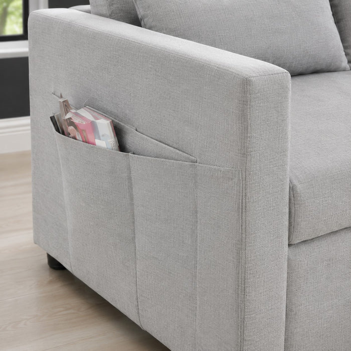 Devon Velvet Pull-Out Sofa Bed, Grey Linen