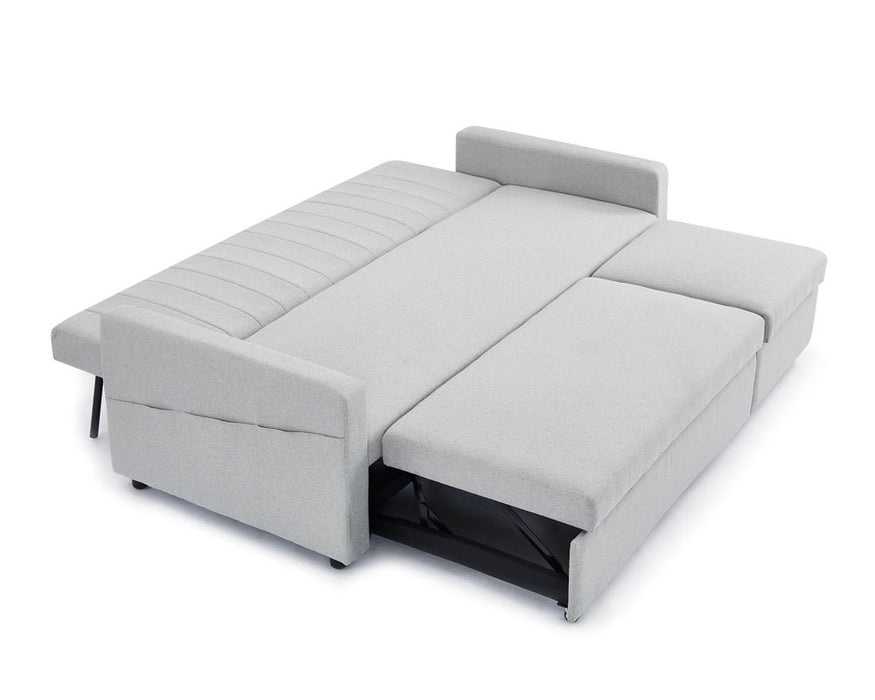 Devon Velvet Pull-Out Sofa Bed, Grey Linen