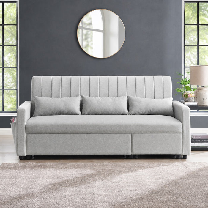 Devon Velvet Pull-Out Sofa Bed, Grey Linen