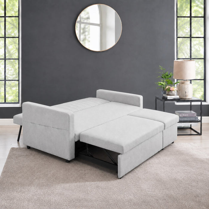 Devon Velvet Pull-Out Sofa Bed, Grey Linen