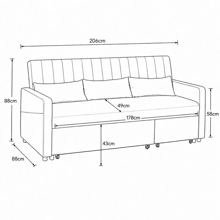 Devon Velvet Pull-Out Sofa Bed, Grey Velvet