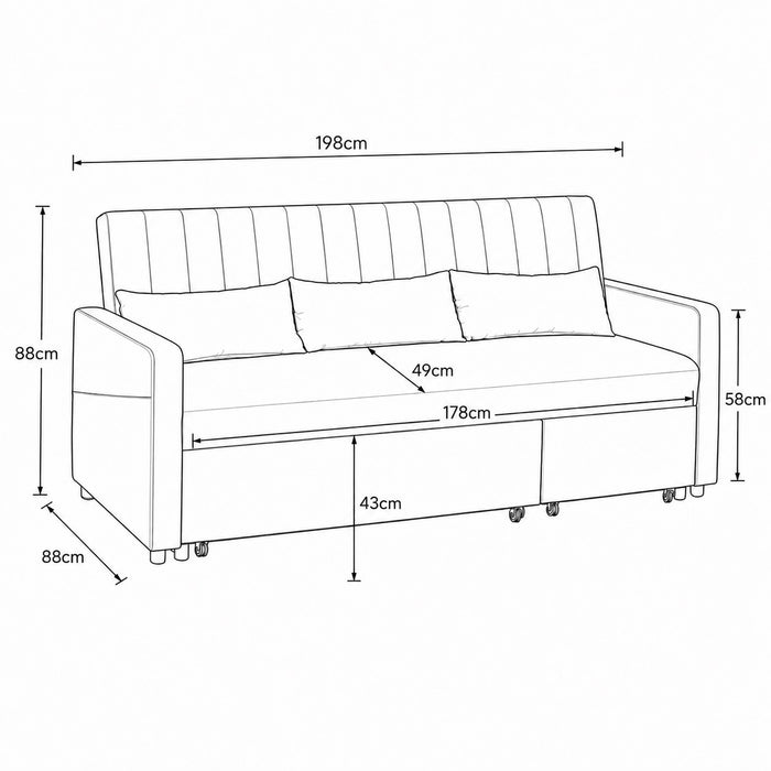 Devon Velvet Pull-Out Sofa Bed, Grey Linen