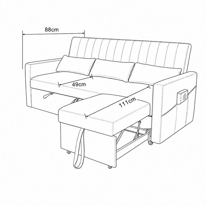 Devon Velvet Pull-Out Sofa Bed, Grey Linen