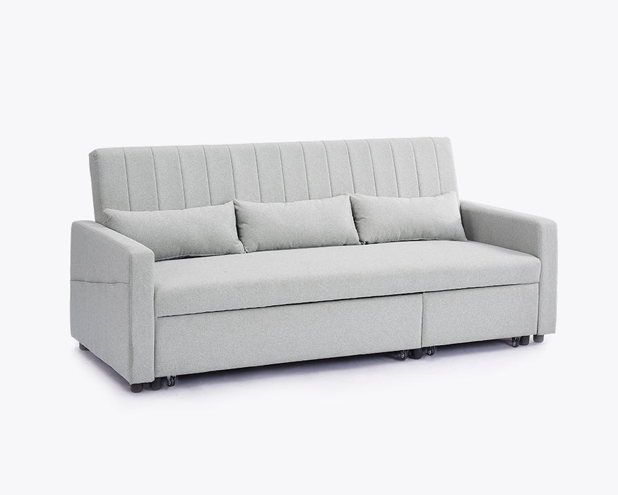Devon Velvet Pull-Out Sofa Bed, Grey Linen