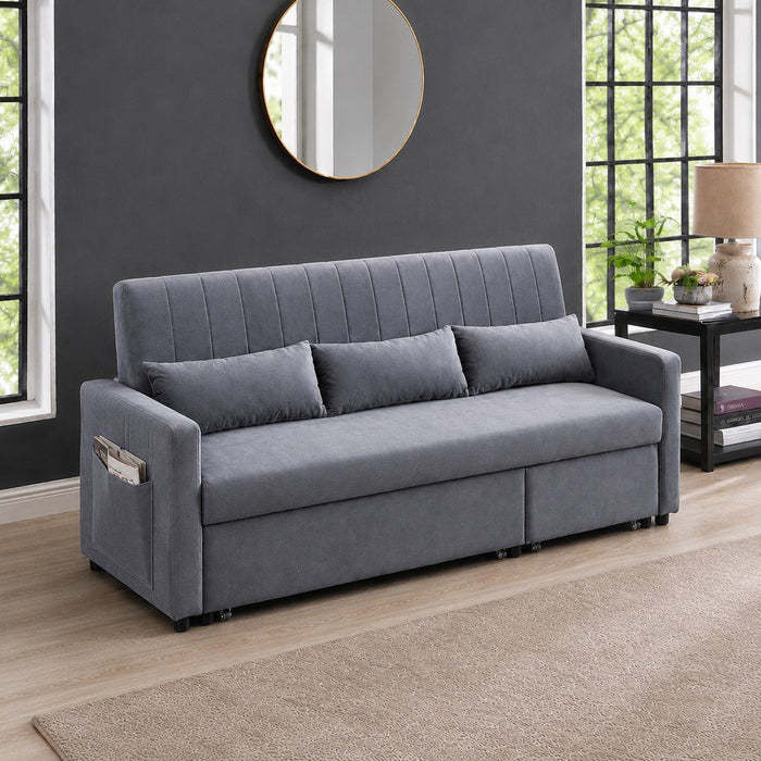 Devon Velvet Pull-Out Sofa Bed, Grey Velvet