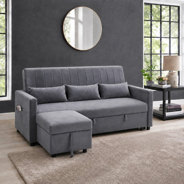 Devon Velvet Pull-Out Sofa Bed, Grey Velvet