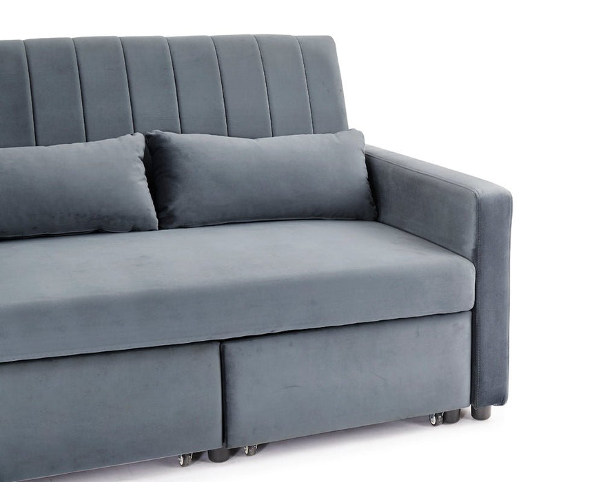 Devon Velvet Pull-Out Sofa Bed, Grey Velvet