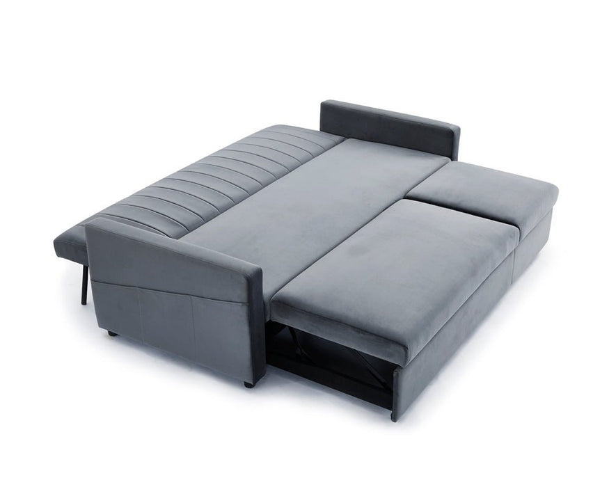 Devon Velvet Pull-Out Sofa Bed, Grey Velvet