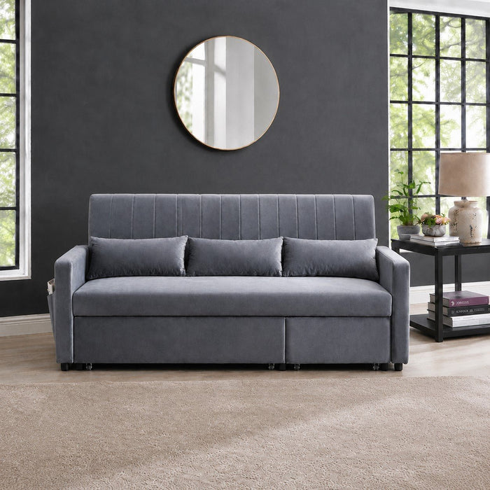Devon Velvet Pull-Out Sofa Bed, Grey Velvet