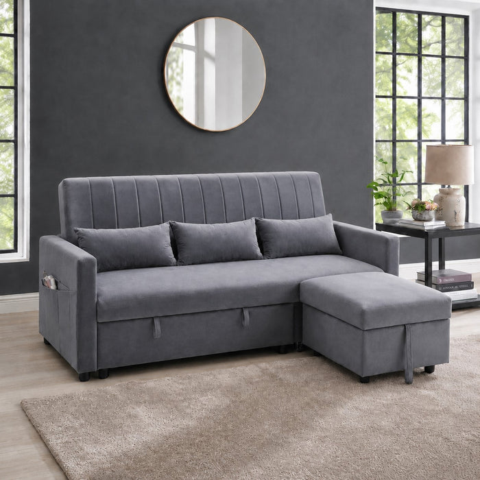 Devon Velvet Pull-Out Sofa Bed, Grey Velvet