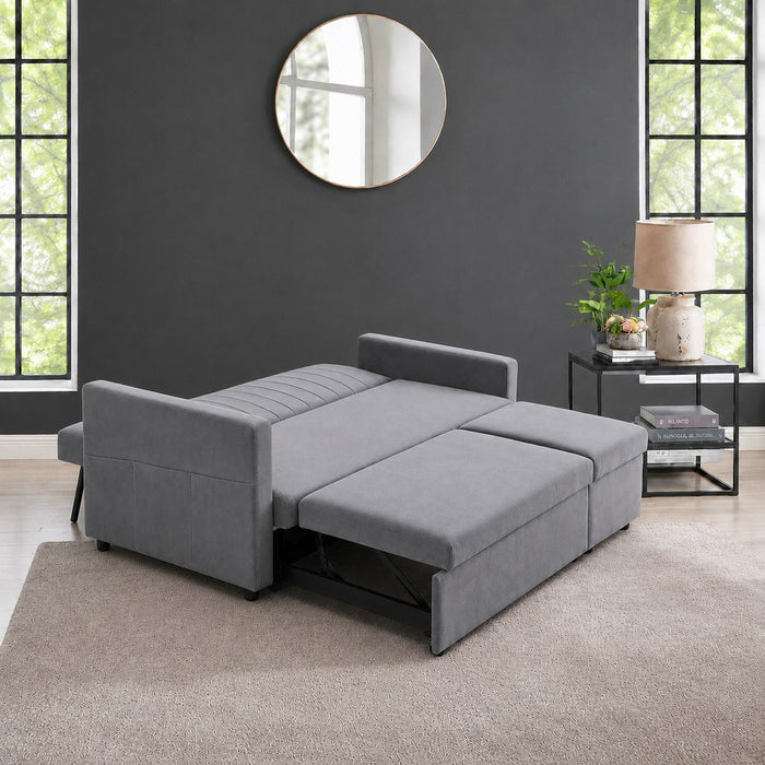 Devon Velvet Pull-Out Sofa Bed, Grey Velvet