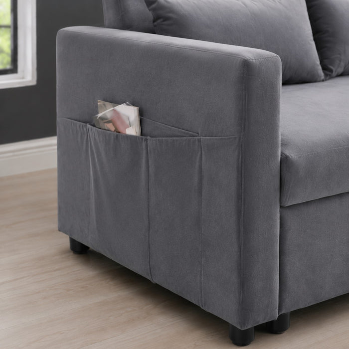Devon Velvet Pull-Out Sofa Bed, Grey Velvet