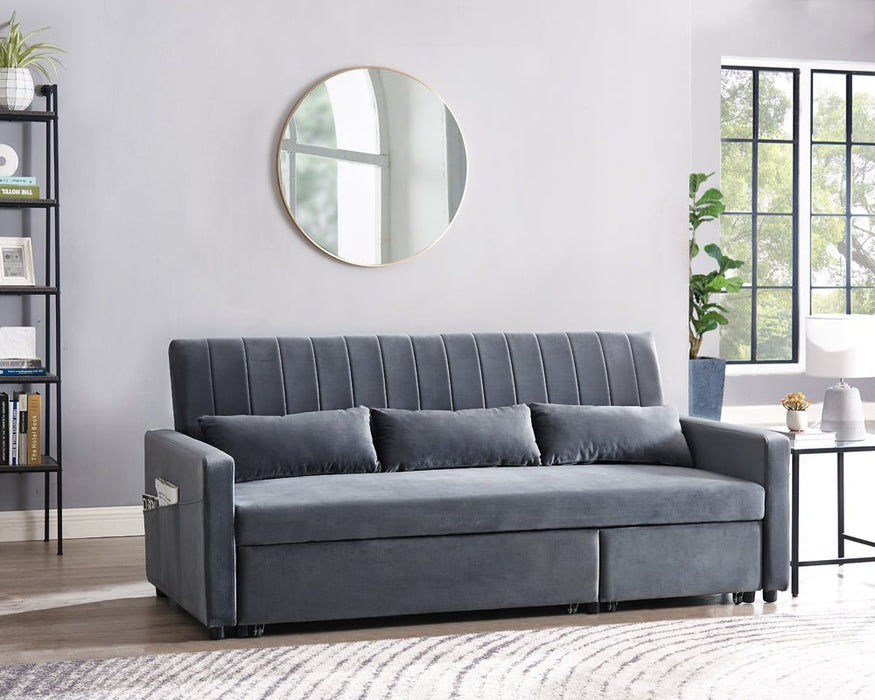 Devon Velvet Pull-Out Sofa Bed, Grey Velvet