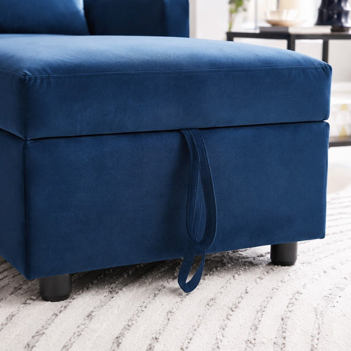 Devon Velvet Pull-Out Sofa Bed, Blue Velvet