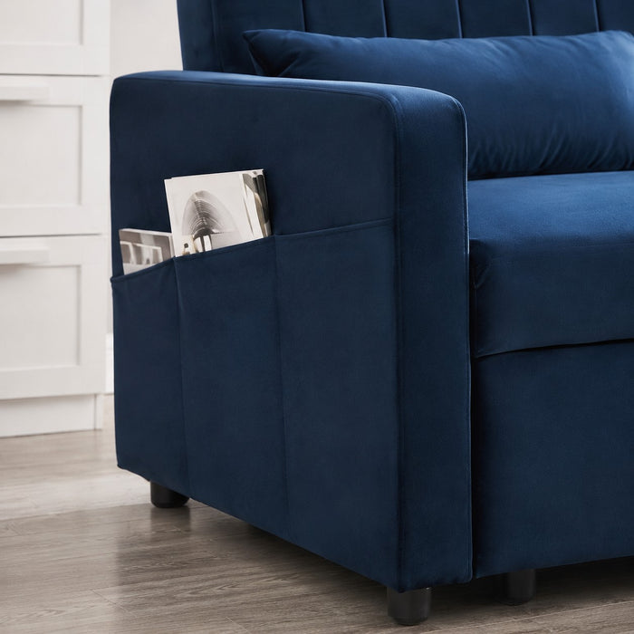 Devon Velvet Pull-Out Sofa Bed, Blue Velvet