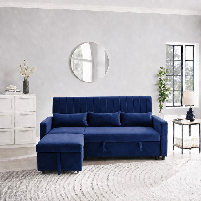 Devon Velvet Pull-Out Sofa Bed, Blue Velvet