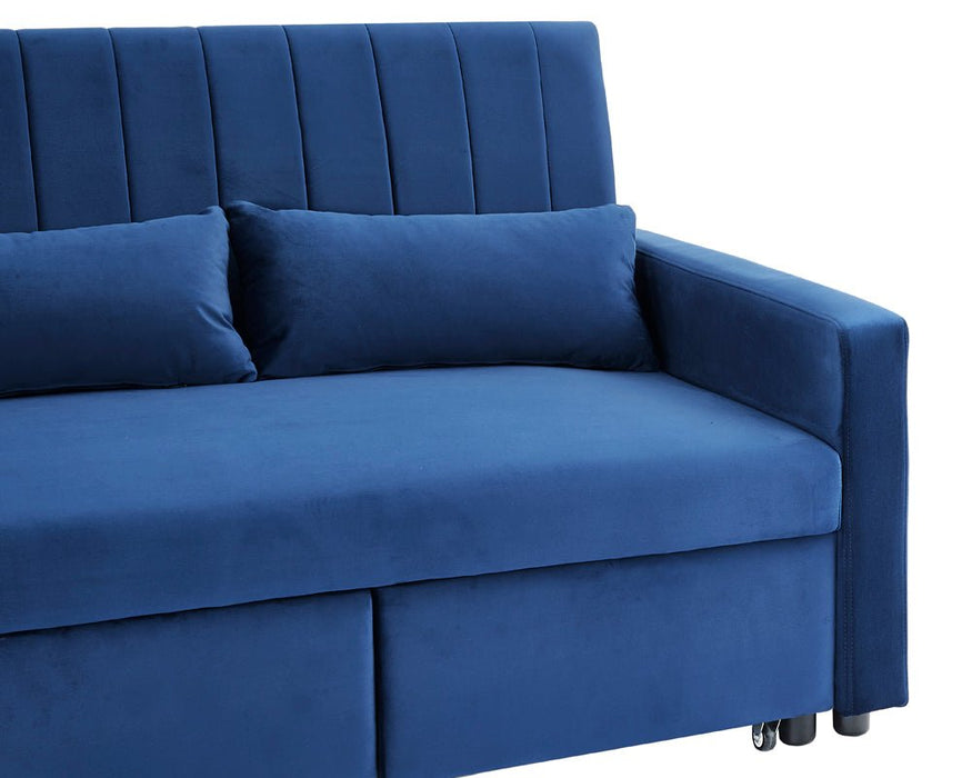 Devon Velvet Pull-Out Sofa Bed, Blue Velvet