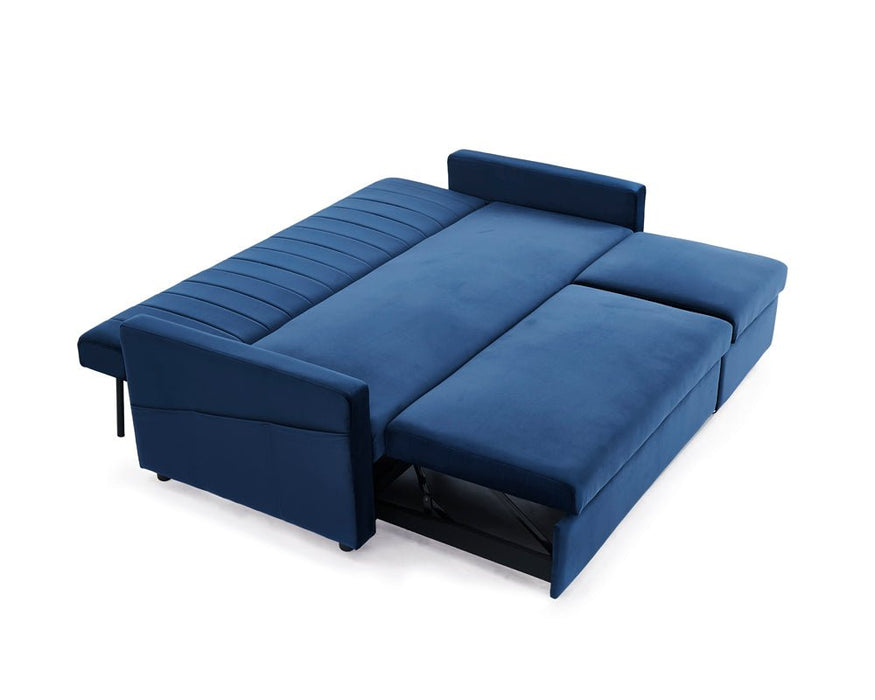 Devon Velvet Pull-Out Sofa Bed, Blue Velvet