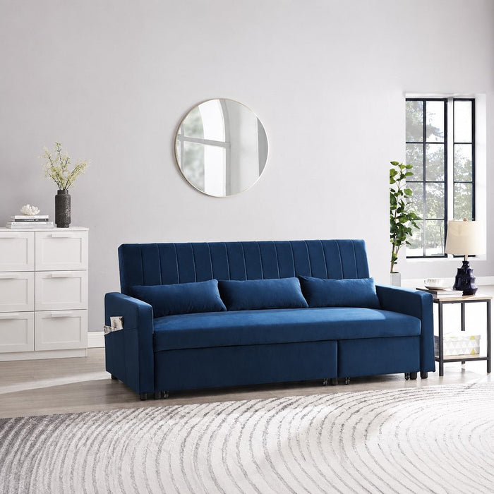 Devon Velvet Pull-Out Sofa Bed, Blue Velvet