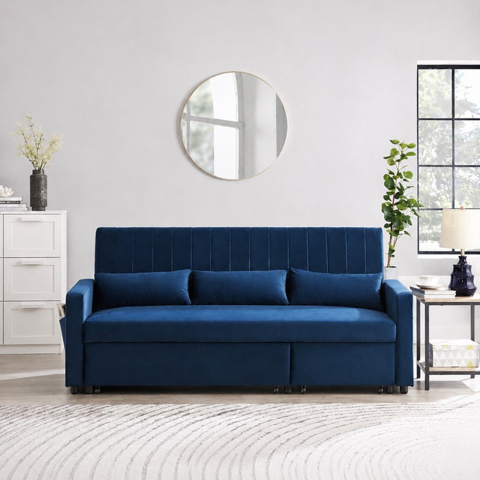 Devon Velvet Pull-Out Sofa Bed, Blue Velvet