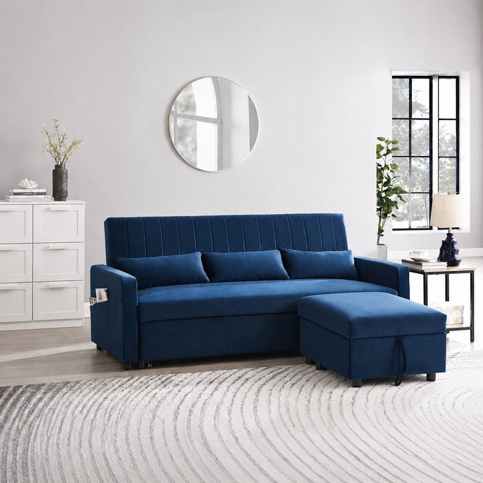 Devon Velvet Pull-Out Sofa Bed, Blue Velvet