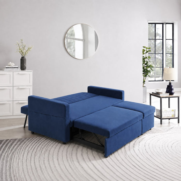 Devon Velvet Pull-Out Sofa Bed, Blue Velvet
