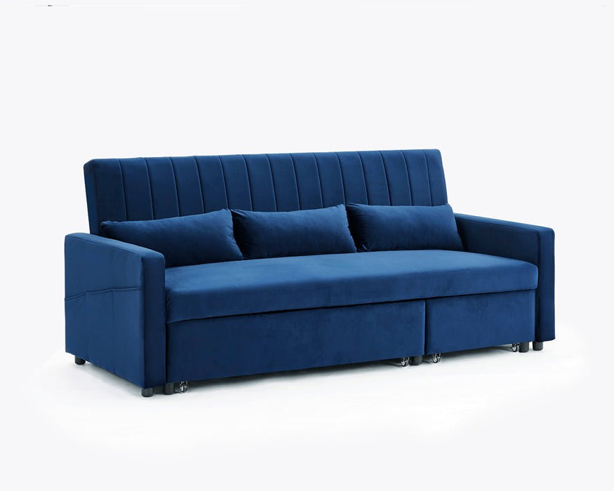Devon Velvet Pull-Out Sofa Bed, Blue Velvet